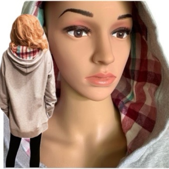 LandsEnd Tops - LandsEnd HOODIE TUNIC Wm FRENCH TERRY w/ FLANNEL Lined Hood Generous Relaxed Fit